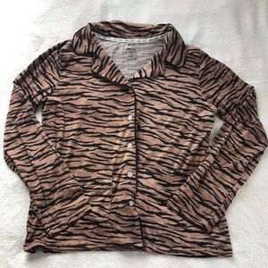 Nine West Brown Tiger Button Down Long Sleeve Pajama Top